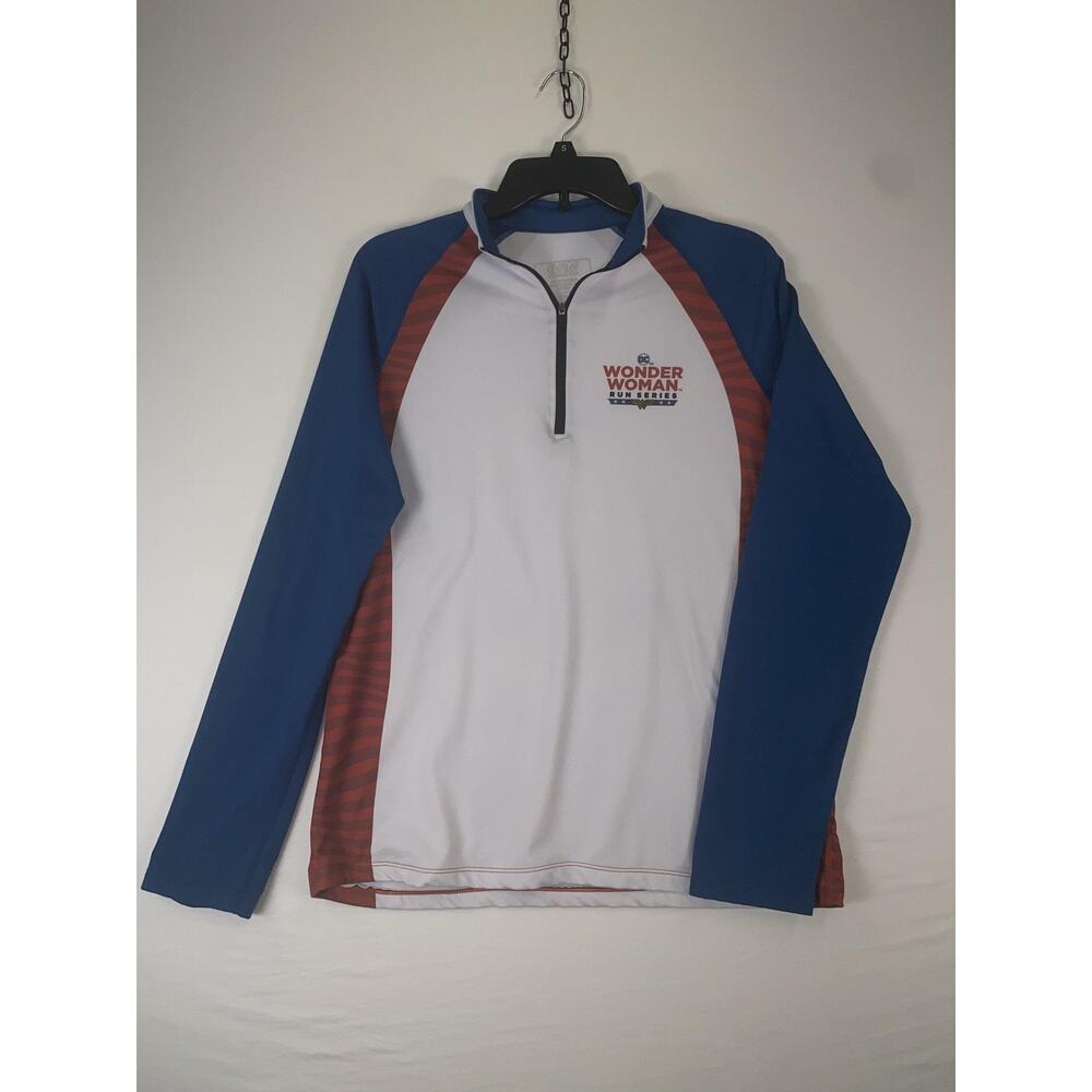 Running Man Shirt Womens Large White Wonder Woman Run Series 1/4 Zip Long Sleeve